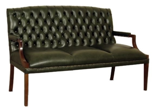 Casa Padrino Chesterfield 3er Sitzbank mit Armlehnen Dunkelgr�n / Dunkelbraun 180 x 60 x H. 100 cm - Echtleder M�bel