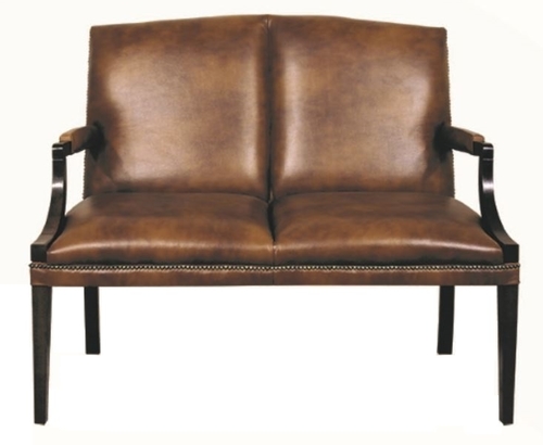 Casa Padrino 2er Sitzbank mit Armlehnen Braun / Schwarz 120 x 60 x H. 100 cm - Echtleder M�bel