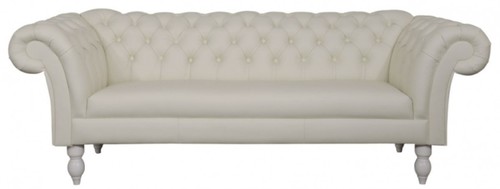 Casa Padrino Luxus Echtleder 3er Sofa Wei 210 x 90 x H. 80 cm - Wohnzimmermbel im Chesterfield Design
