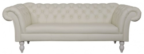 Casa Padrino Luxus Echtleder 3er Sofa Wei� 210 x 90 x H. 80 cm - Wohnzimmerm�bel im Chesterfield Design