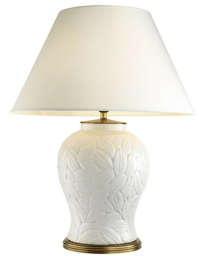 Casa Padrino Luxus Keramik Tischlampe Wei� / Antik Messing - Wohnzimmerm�bel