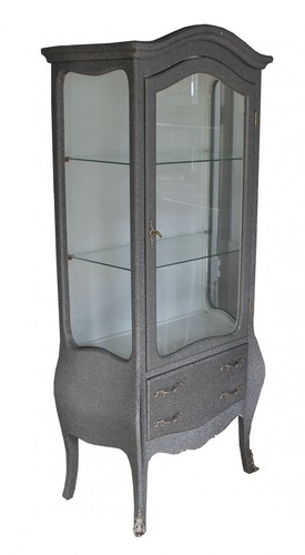 Casa Padrino Barock Vitrine in Grau/Silber Glitzerlook - Vitrinenschrank - Wohnzimmerschrank