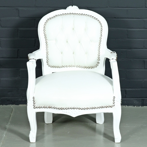 Casa Padrino Barock Kinderstuhl Wei� Lederoptik / Wei� - Kinderm�bel im Antik Stil