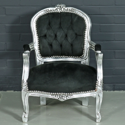 Casa Padrino Barock Kinderstuhl Schwarz / Silber - Kinderm�bel im Antik Stil