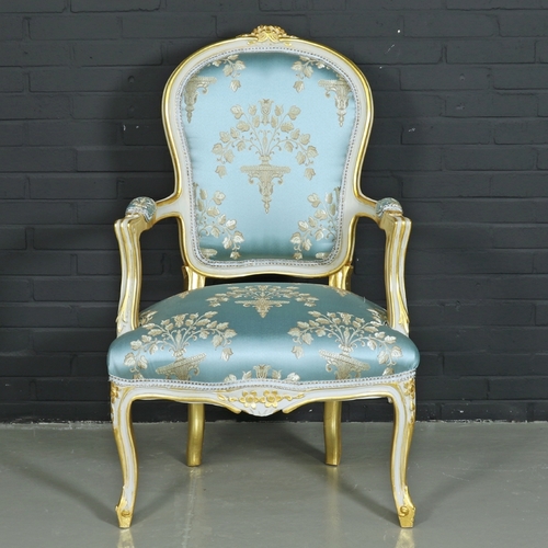 Casa Padrino Barock Salon Stuhl Medaillon Mod1 mit Armlehnen Hellt�rkis / Gold - Antikstil Stuhl