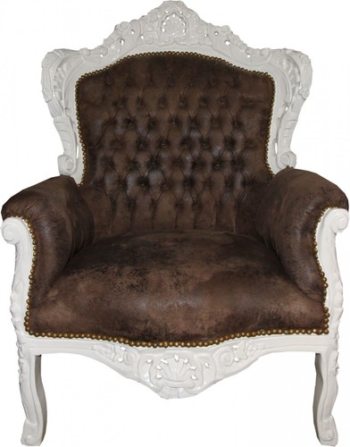 Casa Padrino Barock Sessel Braun Lederoptik / Creme - Limited Edition