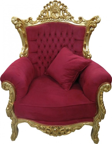 Casa Padrino Barock Sessel Al Capone mit Kissen Bordeaux Rot / Gold - Antikstil Wohnzimmer M�bel