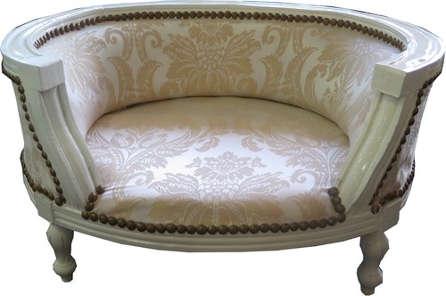 Casa Padrino Barock Hunde & Katzen Sofa Creme Muster / Altweiss - Hundesessel Sitz Hundebett Katzenbett Hund Katze M�bel