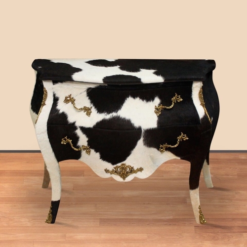 Casa Padrino Barock Kuhfell Kommode Schwarz / Wei� 100 x 50 x H. 80 cm - Antik Stil M�bel 