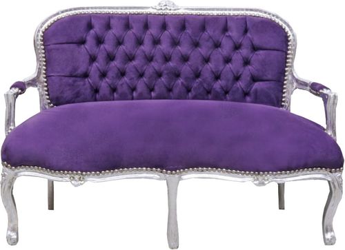 Casa Padrino Barock Kinder Sitzbank Lila / Silber 90 x 38 x H. 67 cm - Antik Stil Kinderm�bel