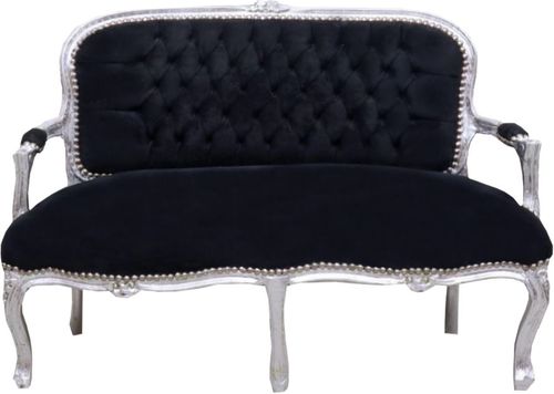 Casa Padrino Barock Kinder Sitzbank Schwarz / Silber 90 x 38 x H. 67 cm - Antik Stil Kinderm�bel