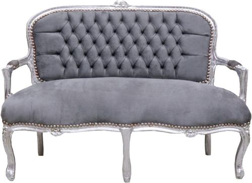 Casa Padrino Barock Kinder Sitzbank Grau / Silber 90 x 38 x H. 67 cm - Antik Stil Kindermbel