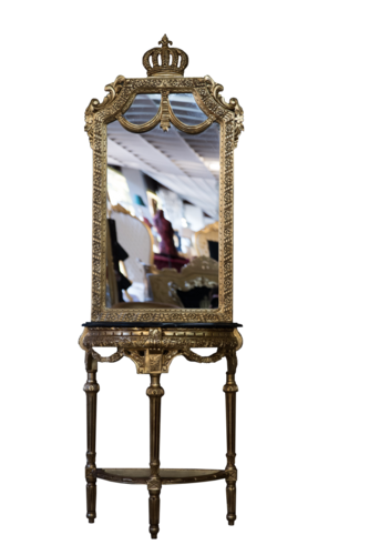 Pomp��s by Casa Padrino Barock Spiegelkonsole mit Marmorplatte Gold / Schwarz - Pomp��se Barock Spiegelkonsole designed by Harald Gl��ckler