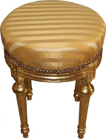 Casa Padrino Barock Sitzhocker - Rundhocker Gold Creme Streifen / Gold - Barock Hocker M�bel
