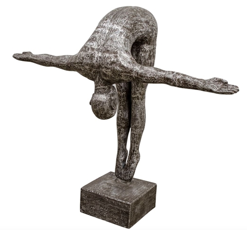 Casa Padrino Kunstspringer Skulptur Silber / Schwarz 157 x 54 x H. 135 cm - Luxus Deko Turmspringer Figur
