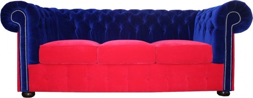 Casa Padrino Chesterfield 3er Sofa in Blau-Rot 200 x 90 x H. 78 cm - Luxus Qualit�t