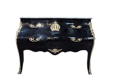 Pomp��s by Casa Padrino Barock Kommode mit 2 Schubladen und Marmorplatte Schwarz / Gold / Wei� - Pomp��se Barock Kommode designed by Harald Gl��ckler