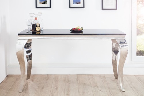 Casa Padrino Designer  Konsole B144cm x H75cm x T54cm  Schwarz / Silber  - Luxus Konsolentisch