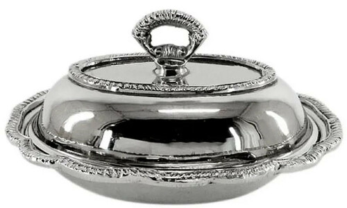 Casa Padrino Jugendstil Schale mit Deckel Silber 21 x 17 x H. 10 cm - Serviertablett mit Deckel - Restaurant Accessoires - Gastronomie Accessoires - Barock & Jugendstil Esszimmer Accessoires