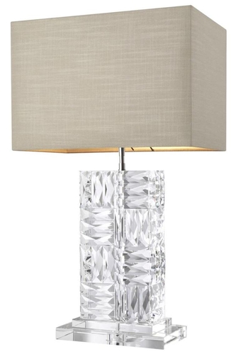 Casa Padrino Kristallglas Tischleuchte mit naturfarbenem Lampenschirm 28 x 45 x H. 76,5 cm - Luxus M�bel & Accessoires