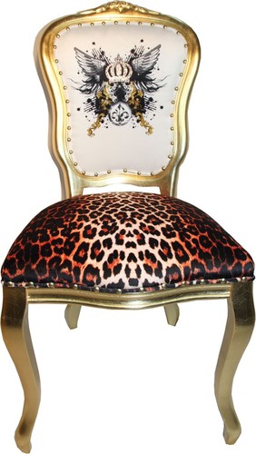 Pomp��s by Casa Padrino Luxus Barock Esszimmer Stuhl Leopard / Wei� / Gold Glitzerkrone & Engelsfl�gel - Pomp��ser Barock Stuhl designed by Harald Gl��ckler