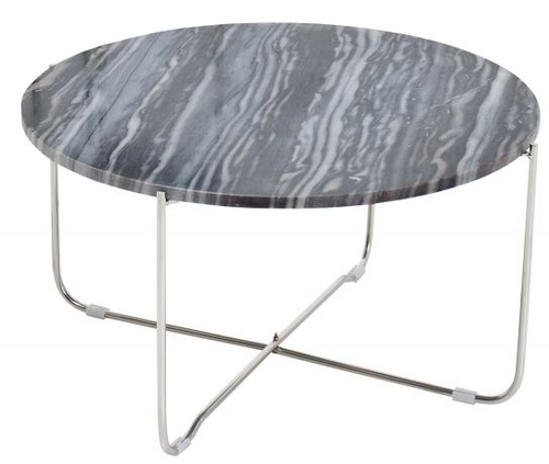 Casa Padrino Designer Beistelltisch mit Marmorplatte  60 cm  Grau / Silber H. 33 cm - Unikat