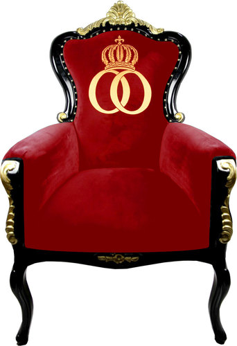 Pomp��s by Casa Padrino Luxus Barock Sessel Bergere Rot / Schwarz / Gold mit Goldkrone - Pomp��ser Barock Sessel designed by Harald Gl��ckler
