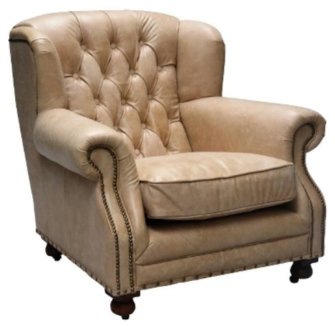 Casa Padrino Luxus Echtleder Sessel Beige 92 x 97 x H. 89 cm - Chesterfield Wohnzimmerm�bel