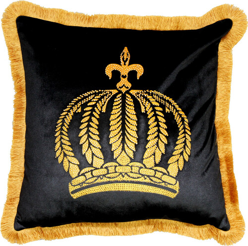 Harald Gl��ckler Luxus Deko Kissen Pomp��s by Casa Padrino Schwarz / Gold Krone mit Strass Steinen - Gl��ckler Kissen AAA