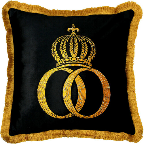 Harald Gl��ckler Kissen Pomp��s by Casa Padrino Schwarz / Gold Krone Deluxe mit Strass Steinen - Gl��ckler Luxus Barock Kissen AAA