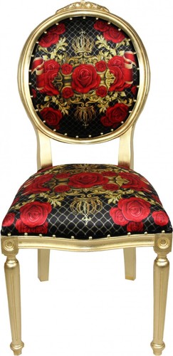 Pomp��s by Casa Padrino Luxus Barock Esszimmer Stuhl Rosen Schwarz / Rot / Gold - Rosen - Pomp��ser Barock Stuhl designed by Harald Gl��ckler