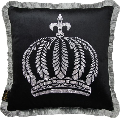 Harald Gl��ckler Luxus Deko Kissen Pomp��s by Casa Padrino Schwarz / Silber Krone mit Strass Steinen - Gl��ckler Designer Kissen 