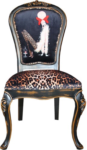 Casa Padrino Barock Luxus Esszimmer Stuhl Leopard / Schwarz / Braun Dame mit High Heels - Designer M�bel - Barockm�bel