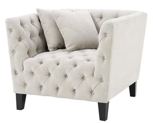 Casa Padrino Luxus Sessel Sandfarben / Schwarz 96 x 92 x H. 78 cm - Chesterfield M�bel