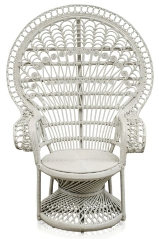 Casa Padrino Luxus Rattan Sessel Wei� 114 x 80 x H. 150 cm - Vintage M�bel