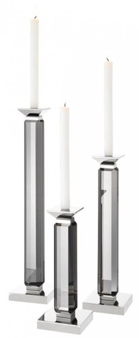 Casa Padrino Luxus Kerzenhalter 3er Set Grau / Silber - Luxus Kristallglas Accessoires