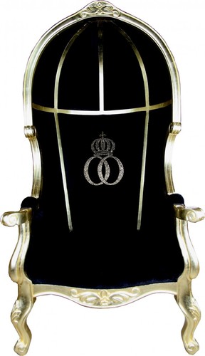 Pomp��s by Casa Padrino Luxus Ballon Barock Sessel Schwarz / Gold mit glitzernder Krone - Pomp��ser Barock Sessel designed by Harald Gl��ckler