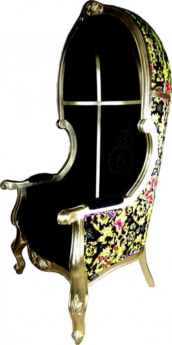 Pomp��s by Casa Padrino Luxus Ballon Barock Sessel Schwarz / Gold / Butterfly & Flower Design mit glitzernder Krone - Pomp��ser Barock Sessel designed by Harald Gl��ckler