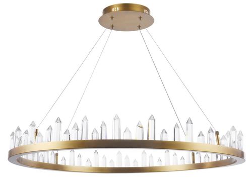 Casa Padrino LED H�ngeleuchte mit messingfarbenem Metallrahmen und Kristallglaszacken  85 x H. 10,4 cm - Wohnzimmerm�bel