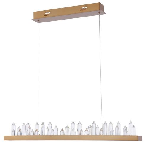 Casa Padrino LED H�ngeleuchte mit messingfarbenem Metallrahmen und Kristallglaszacken 80 x 9 x H. 10,4 cm - Wohnzimmerm�bel