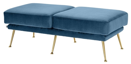 Casa Padrino Luxus Sitzbank Blau / Messingfarben 125 x 58 x H. 45 cm - Designerm�bel