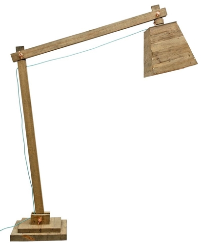 Casa Padrino Kiefernholz Stehleuchte Naturfarben 190 x 52 x H. 220 cm - Luxus Stehlampe mit aqua blauem Kabel