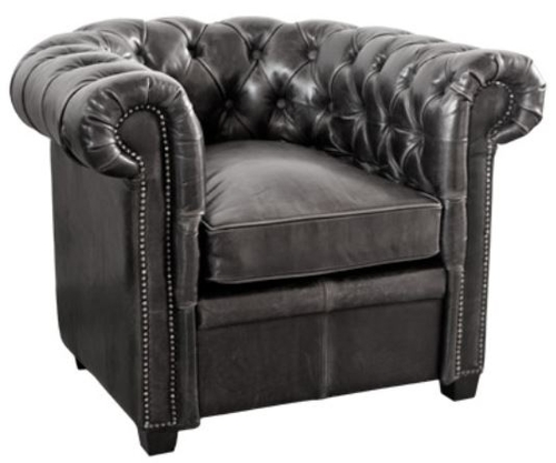 Casa Padrino Luxus Echtleder Sessel Vintage Schwarz 95 x 88 x H. 73 cm - Chesterfield M�bel