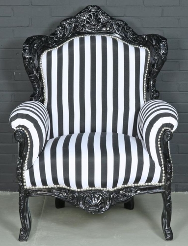 Casa Padrino Barock Sessel Schwarz / Wei� 85 x 85 x H. 120 cm - Barockstil Wohnzimmer Sessel mit Streifen