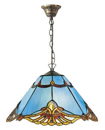Casa Padrino Tiffany H�ngeleuchte Blau / Mehrfarbig  40 x H. 82 cm - Handgefertigte Tiffany Pendelleuchte