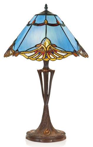 Casa Padrino Tiffany Tischleuchte Blau / Mehrfarbig  40 x H. 60 cm - Handgefertigte Tischlampe