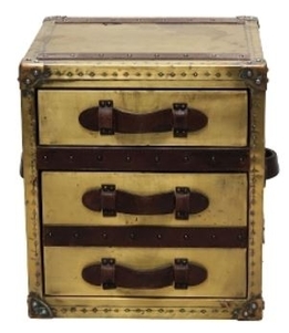 Casa Padrino Luxus Beistelltisch mit 2 Schubladen Oxidiert Kupferfarben / Dunkelbraun 52 x 48 x H. 50 cm - Handgefertigter Beistelltisch im Kofferlook 