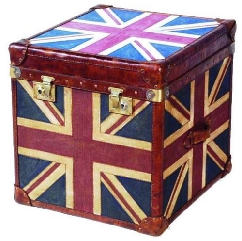 Casa Padrino Luxus Truhe Mehrfarbig 60 x 60 x H. 60 cm - Handgefertigte Echtleder Truhe mit Union Jack Design