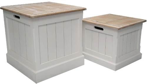 Casa Padrino Landhausstil Truhen 2er Set Wei� / Naturfarben - Handgefertigte Holztruhen in Paneeloptik