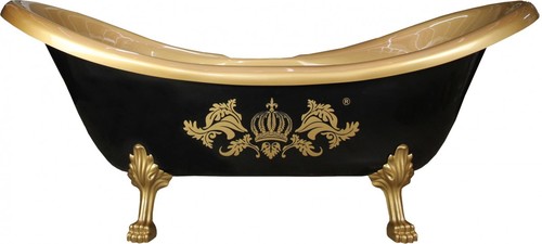 Pomp��s by Casa Padrino Luxus Badewanne Deluxe von Harald Gl��ckler Schwarz / Gold / Gold 2020mm mit goldfarbenen L�wenf�ssen